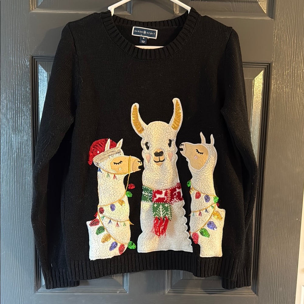 Karen Scott Women's Black Llama Sweater Holiday / Christmas Size Medium